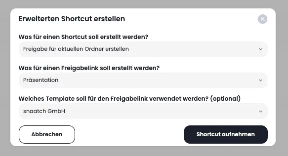 Shortcut aufnehmen